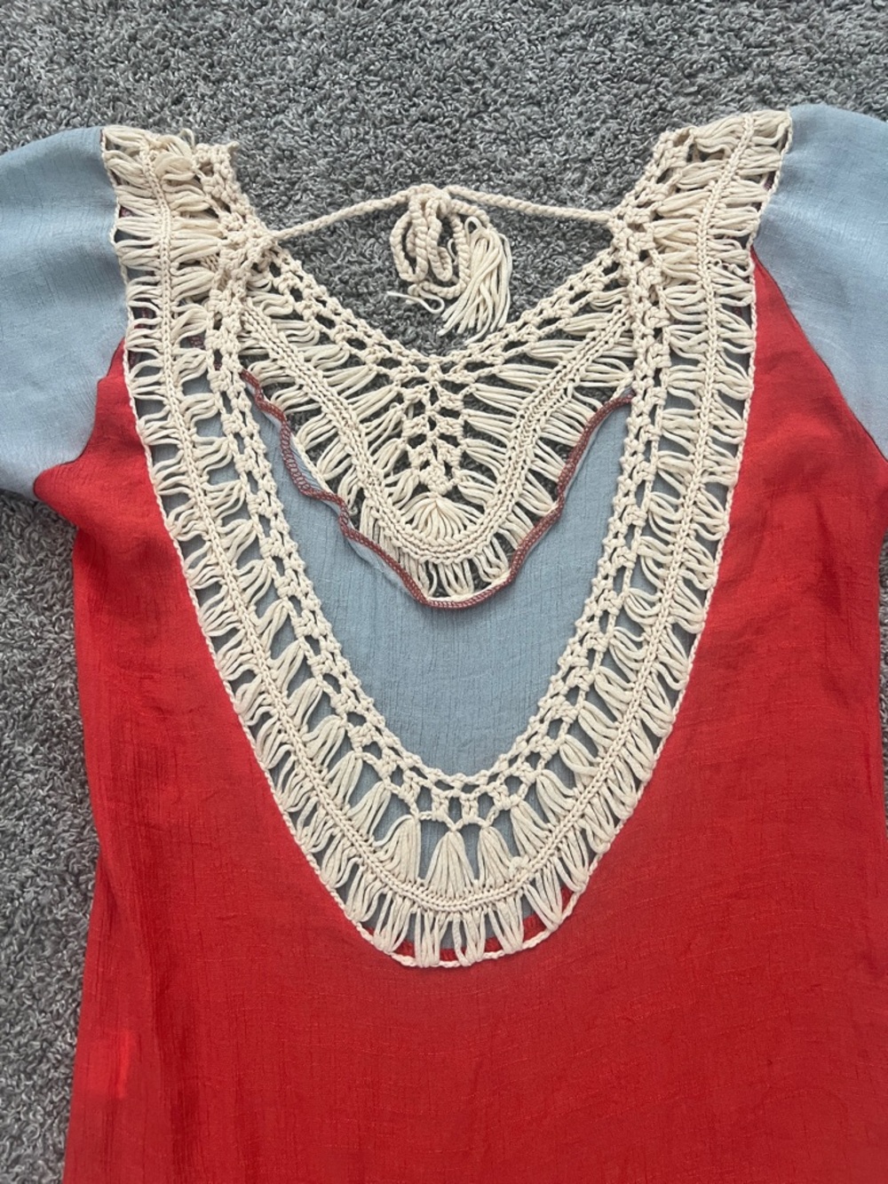 SHEIN Colorblock Light Blue & Red Boho Fringe Hem Cover-Up Summer Tunic Size OS - Picture 10 of 10